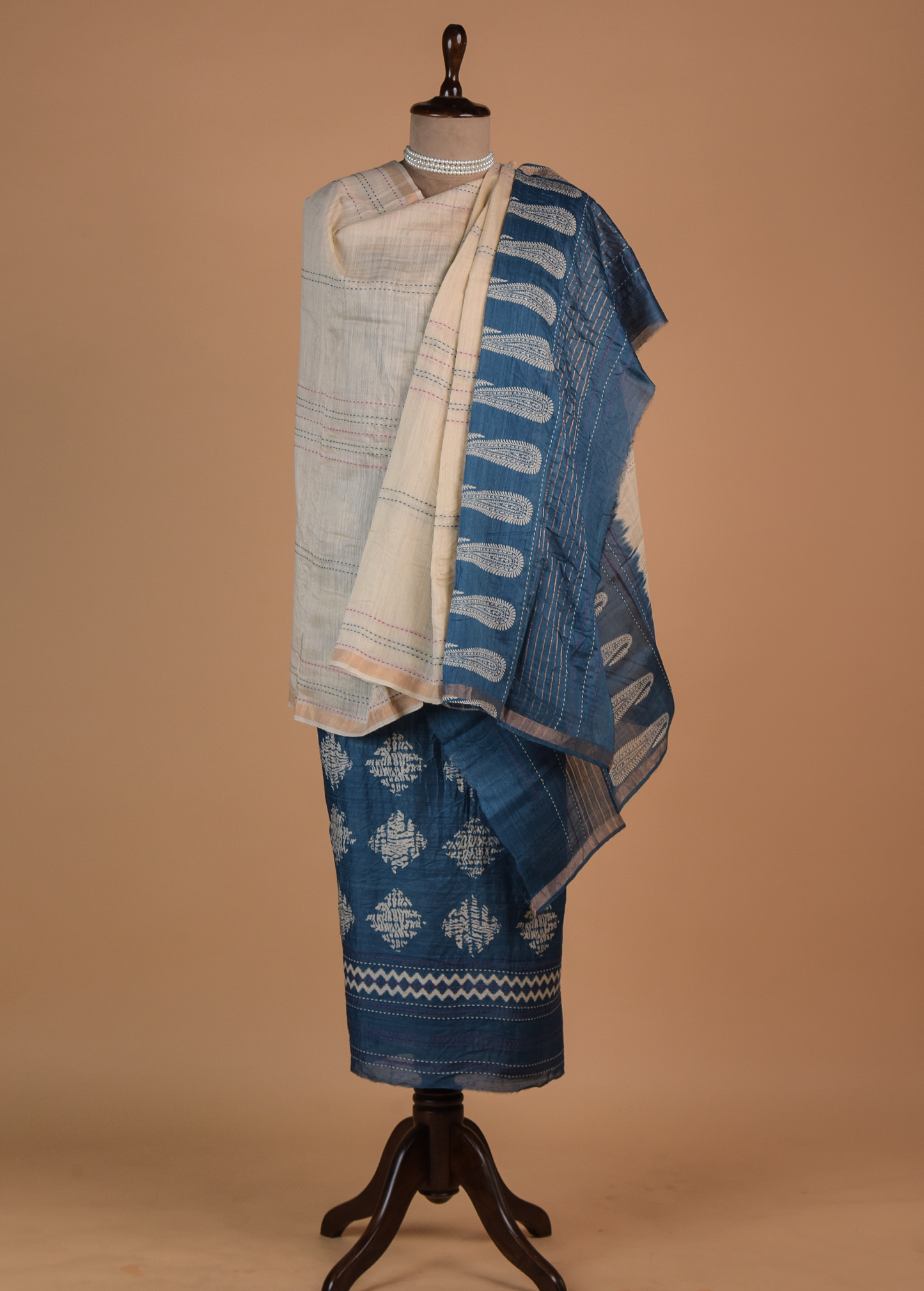 Blue Tussar Dress Material