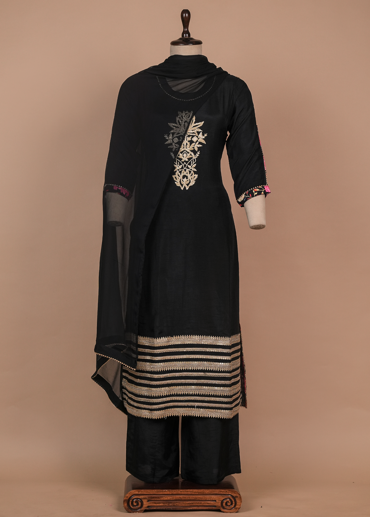 Black Muslin Cotton Straight Set