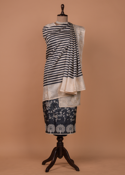 Blue Tussar Silk Dress Material