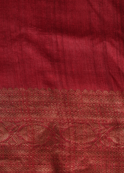 Red Tussar Silk Printed Saree
