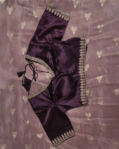 Purple Silk Crepe Embroidered Saree