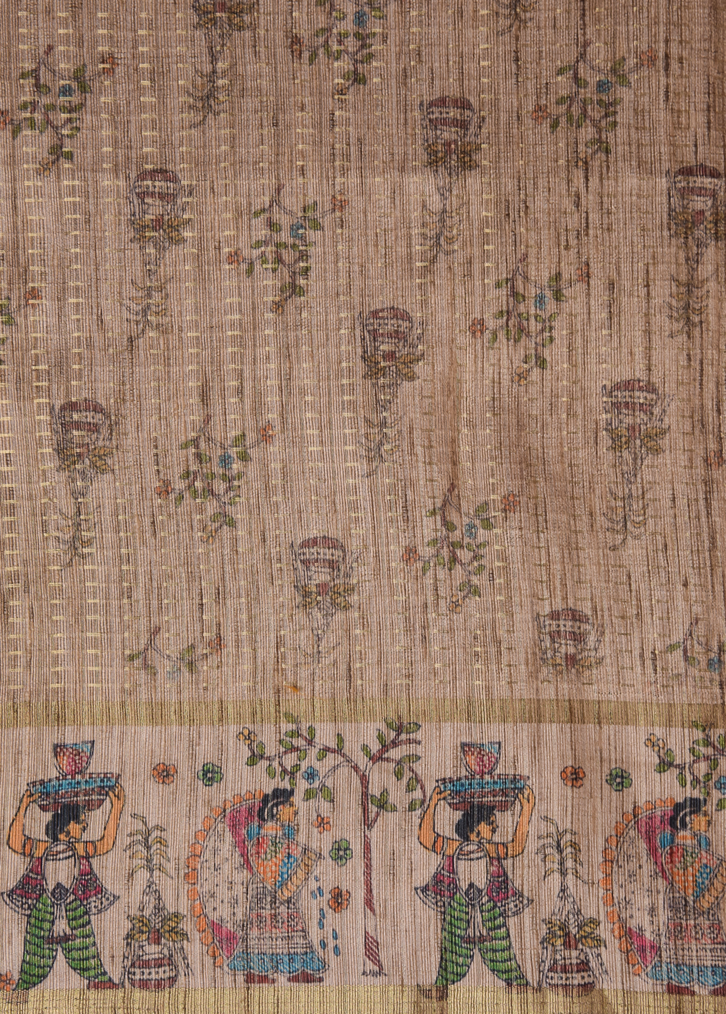 Blue Cotton Tussar Printed Saree