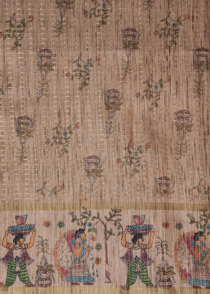 Blue Cotton Tussar Printed Saree