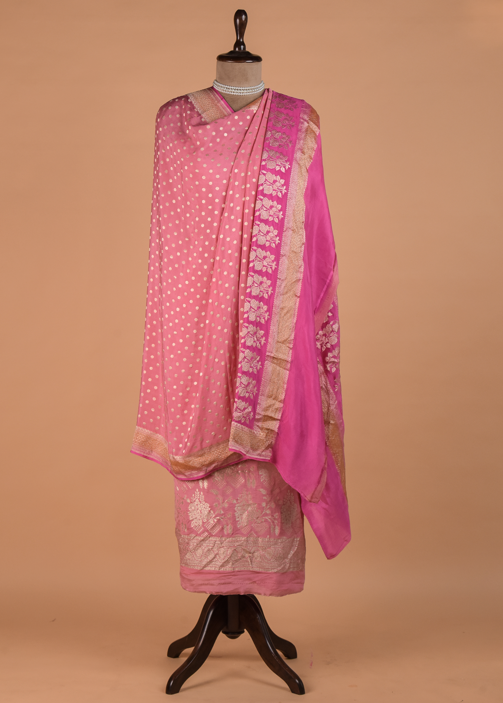 Pink Crepe Silk Dress Material - Image 4 | Greenways Delhi