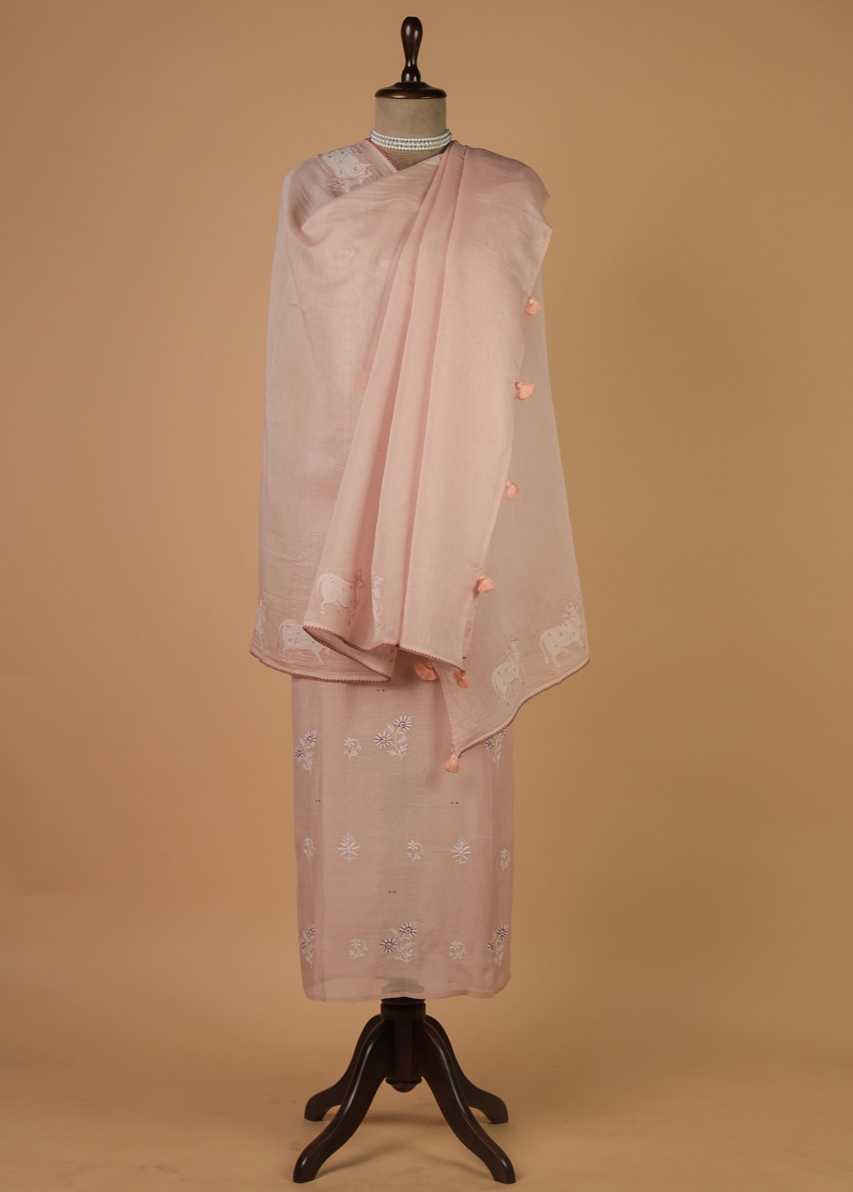 Peach Mul Chanderi Dress Material