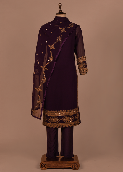 Purple Georgette Straight Set