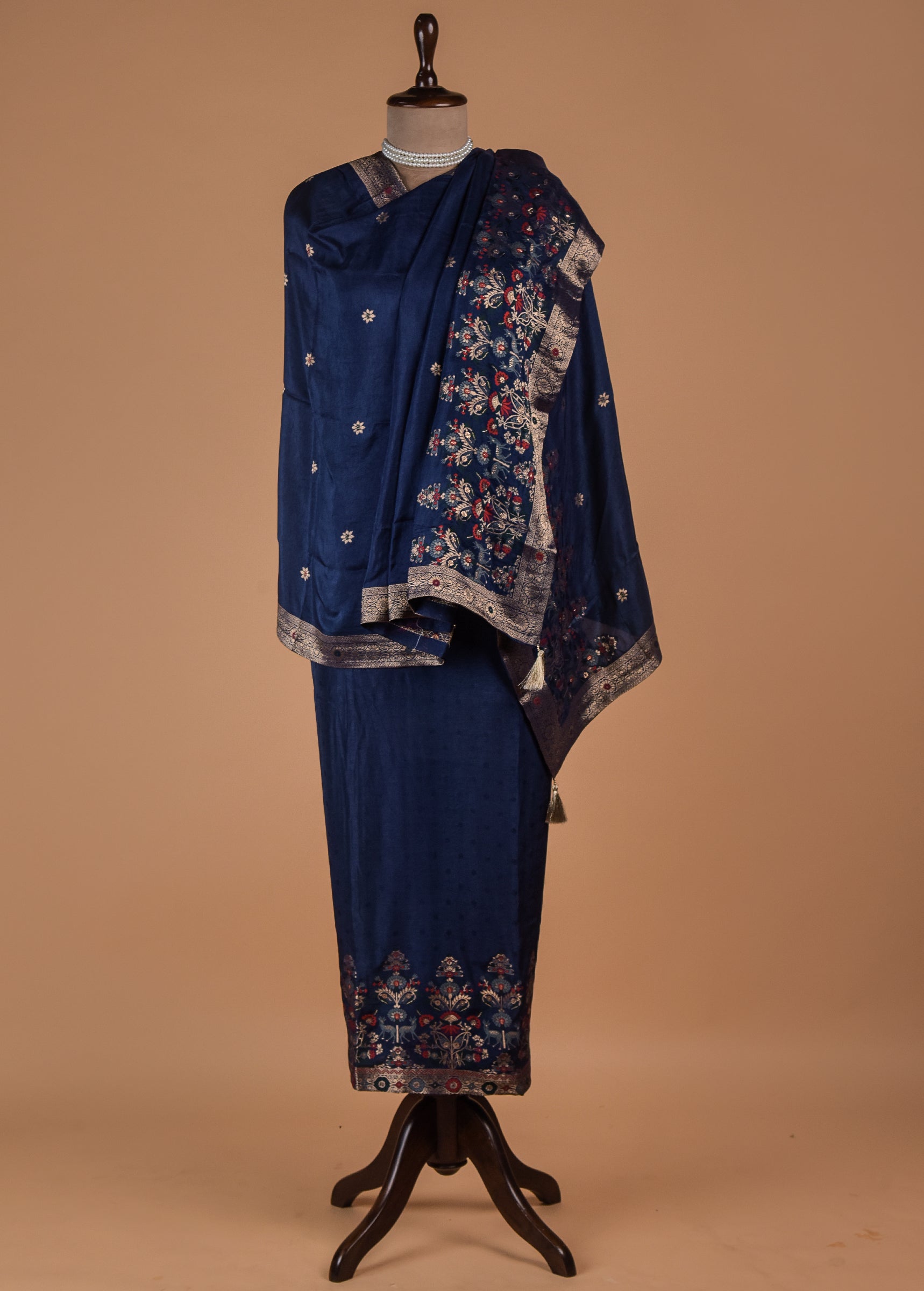 Blue Crepe Dress Material