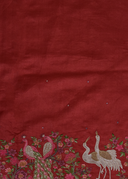 Orange Tussar Embroidered Saree