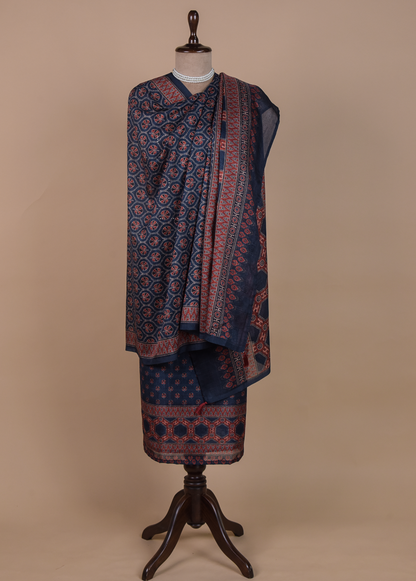 Blue Cotton Tussar Dress Material