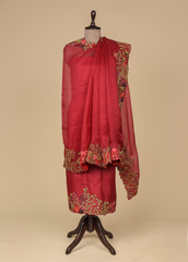 Red Tussar Dress Material
