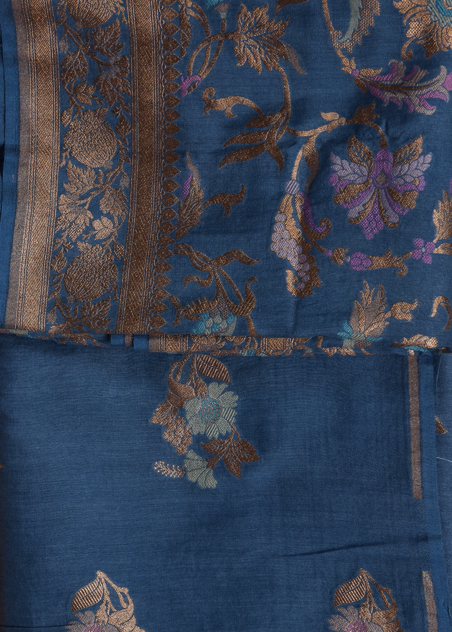 Blue Munga Tussar Silk Dress Material