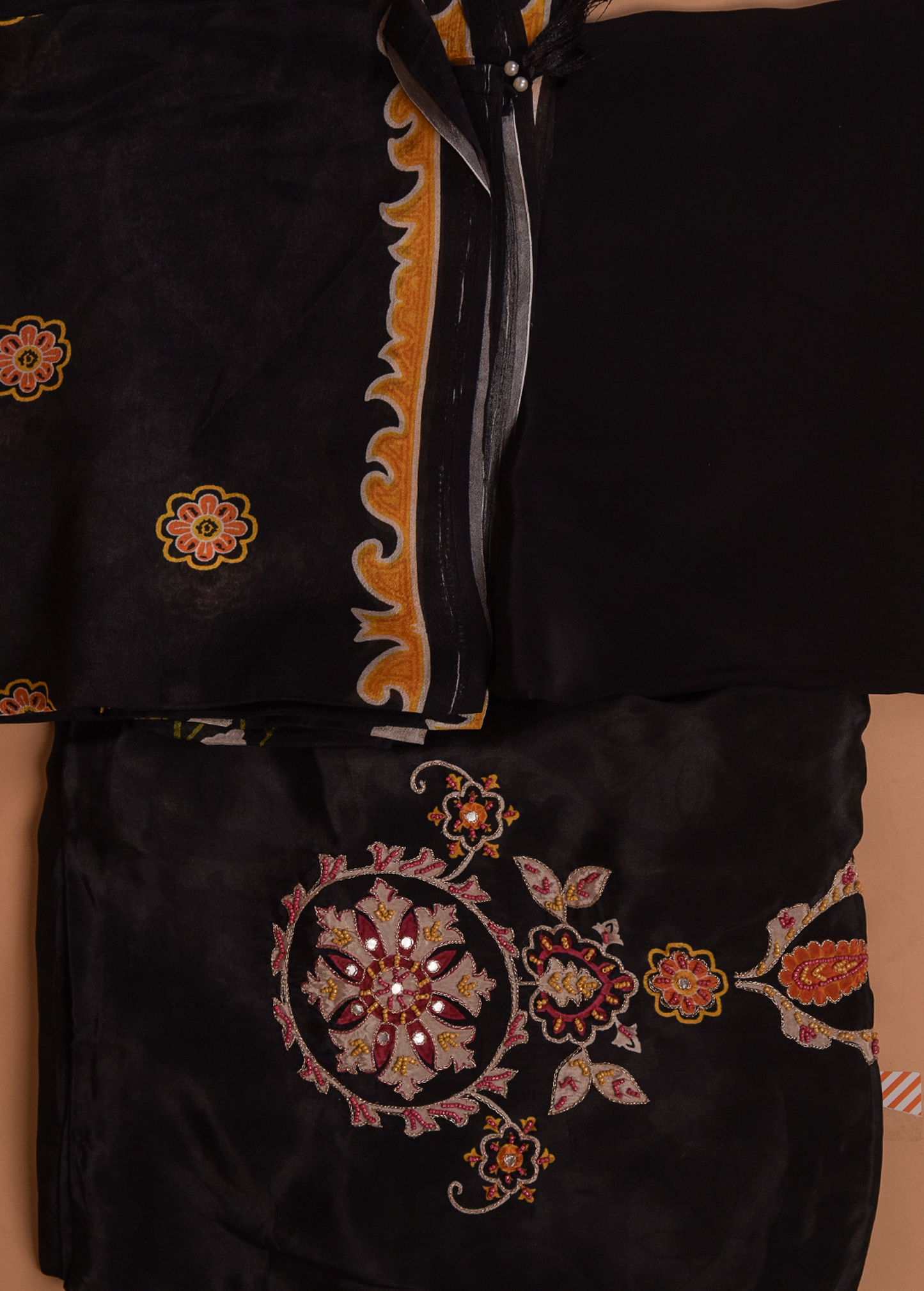 Black Crepe Silk Dress Material