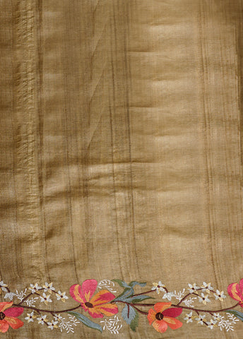 Beige Tussar Embroidered Saree
