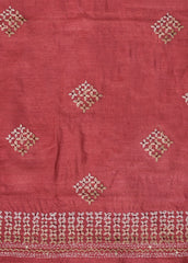 Red Munga Tussar Embroidered Saree