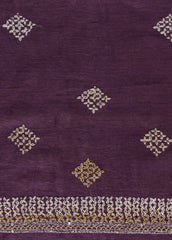 Purple Linen Embroidered Saree