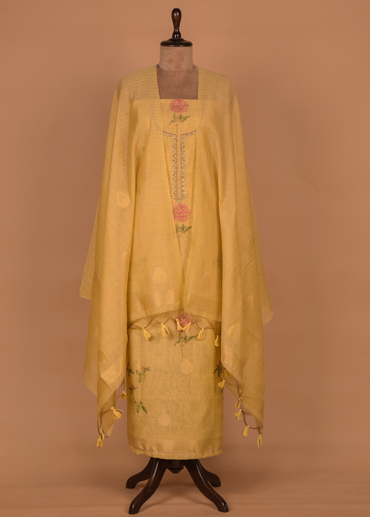 Yellow Cotton Silk Dress Material
