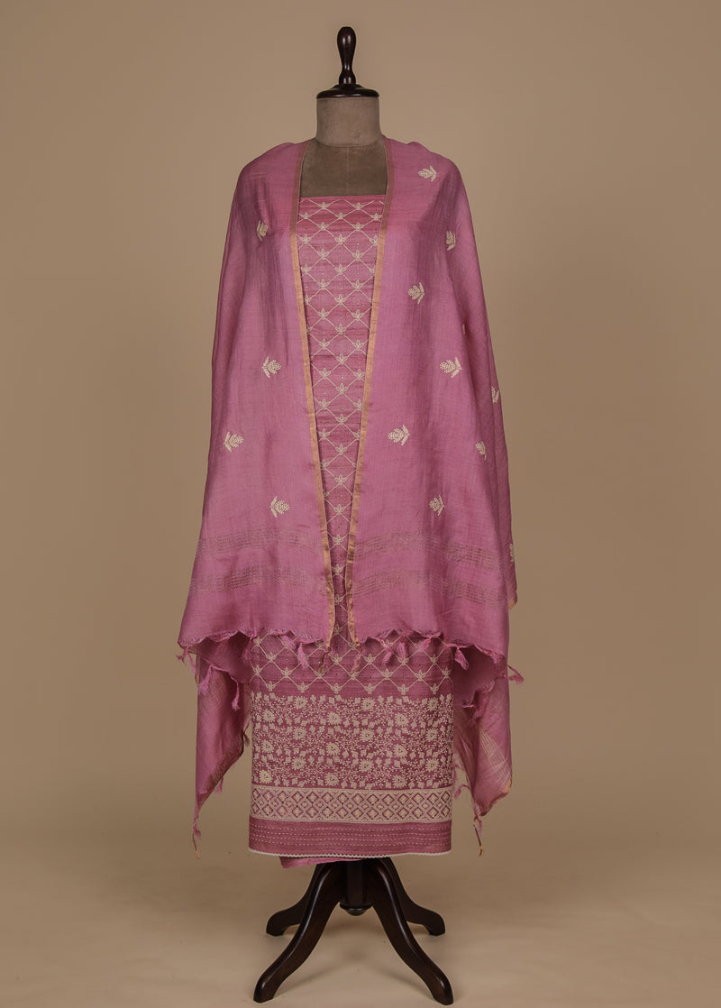 Pink Tussar Dress Material