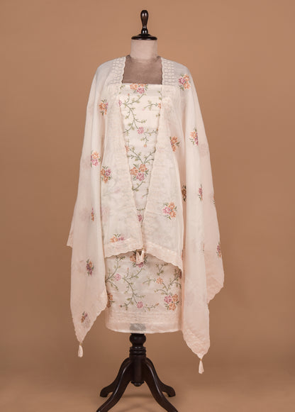 White Kota Cotton Dress Material