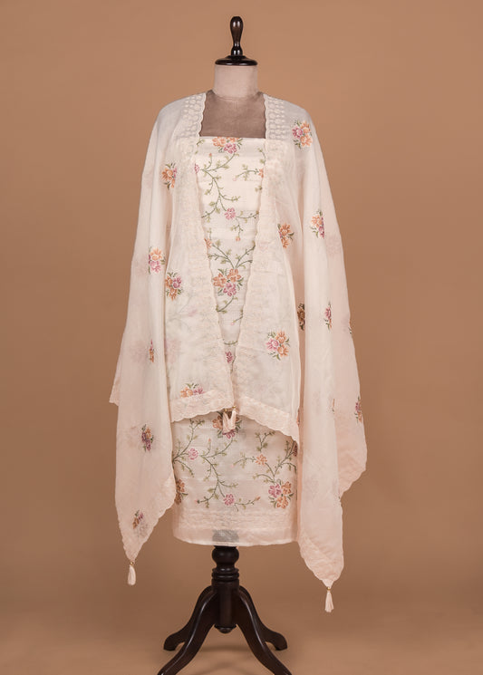 White Kota Cotton Dress Material