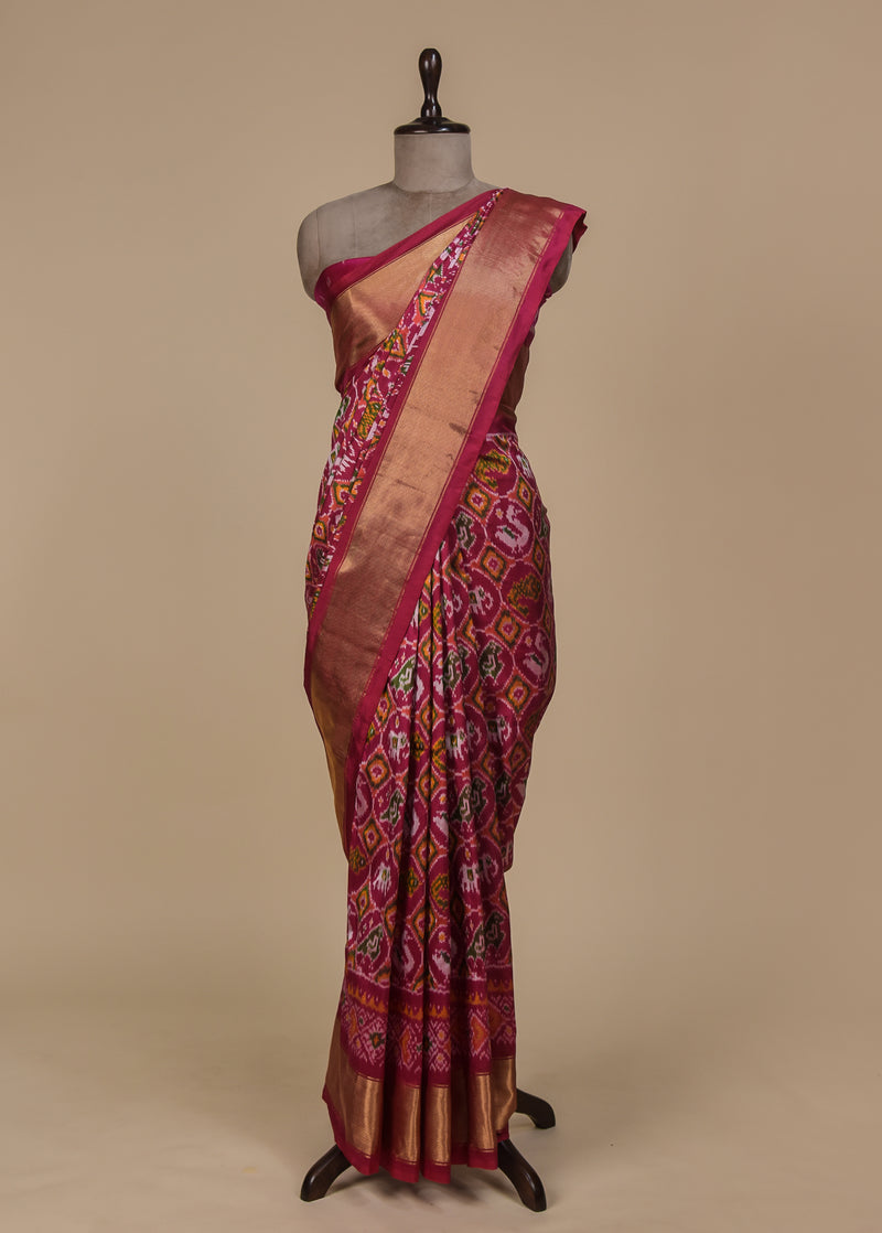 Pink Silk Patola/ikkat Saree