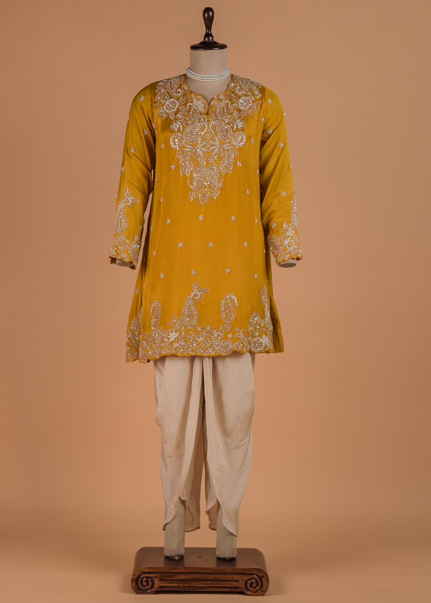 Yellow Crepe Silk Dhoti Kurta Set