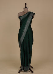 Green Satin Crepe Embroidered Saree