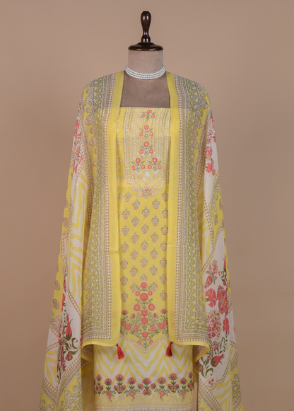 Yellow Crepe Dress Material