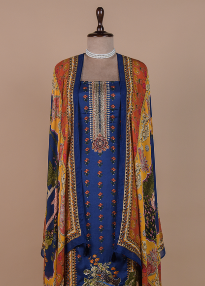 Blue Crepe Dress Material