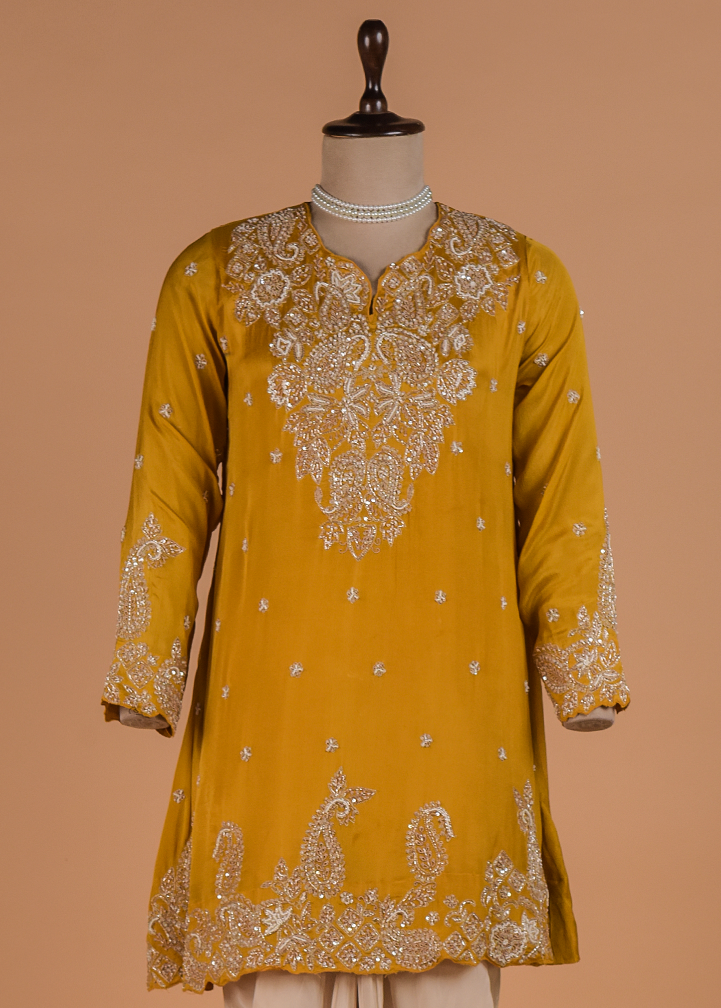 Yellow Crepe Silk Dhoti Kurta Set
