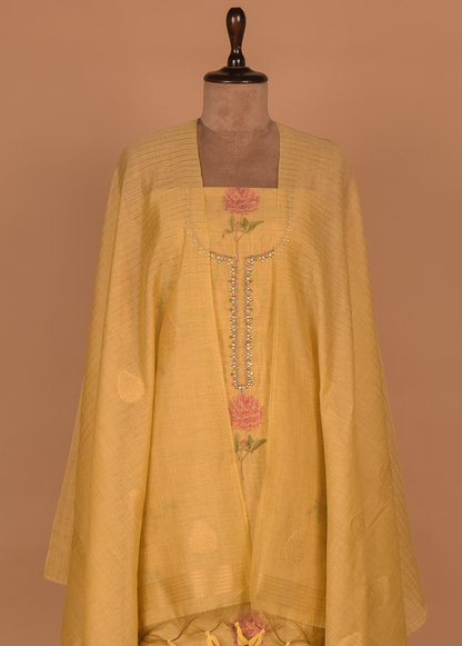 Yellow Cotton Silk Dress Material