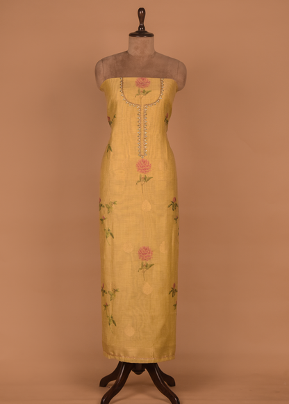 Yellow Cotton Silk Dress Material