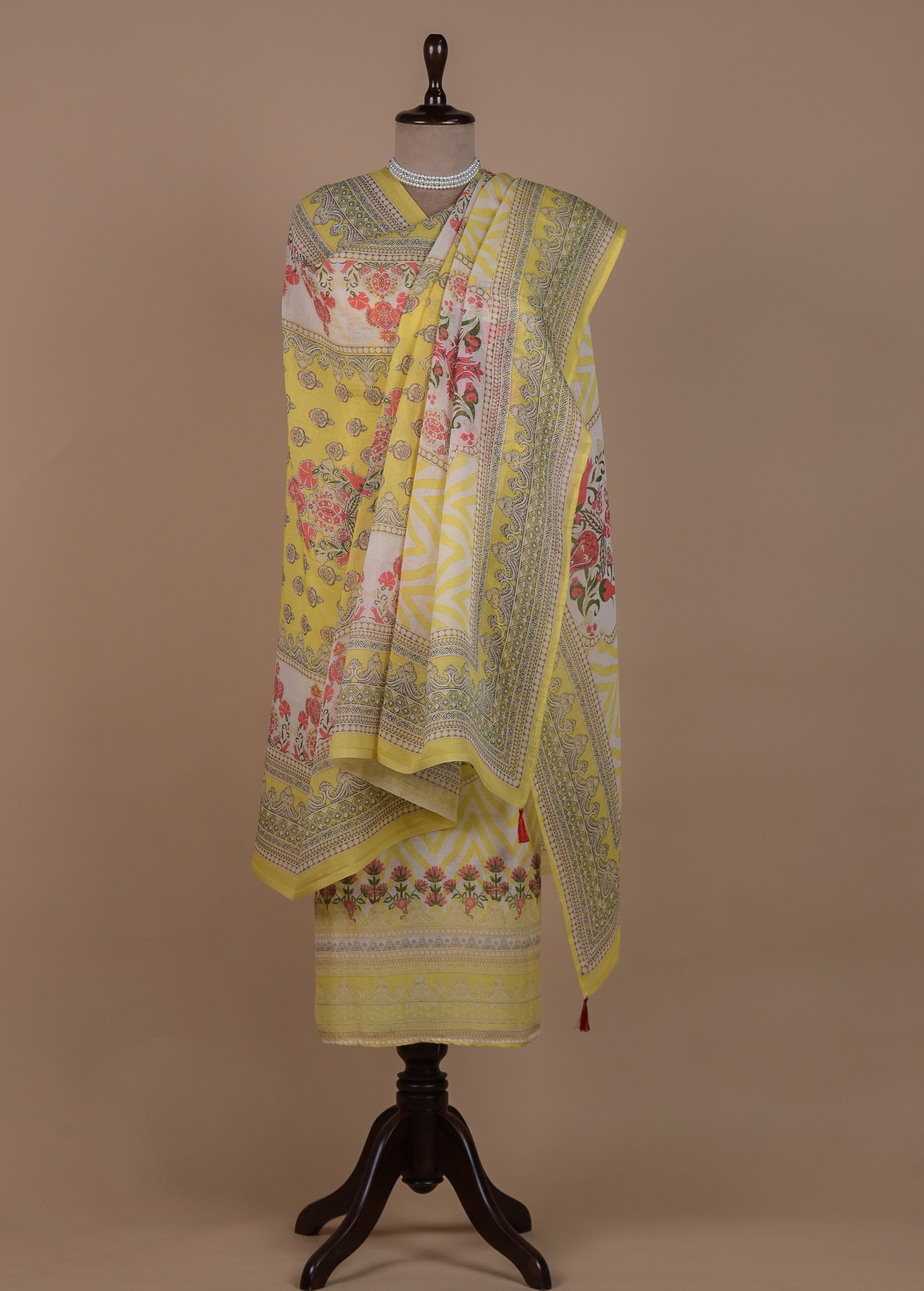 Yellow Crepe Dress Material