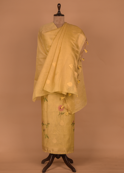 Yellow Cotton Silk Dress Material