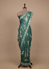 Green Tussar Embroidered Saree