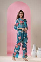 Blue Muslin Crepe Coord Set