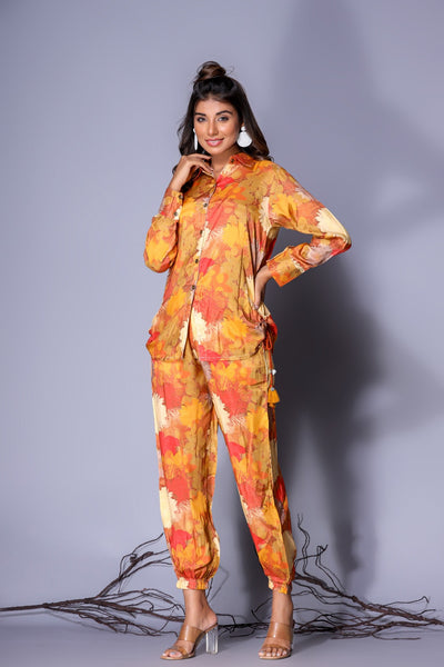 Yellow Muslin Crepe Coord Set
