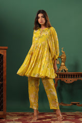 Yellow Muslin Crepe Coord Set