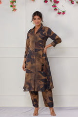 Brown Muslin Crepe Straight Set