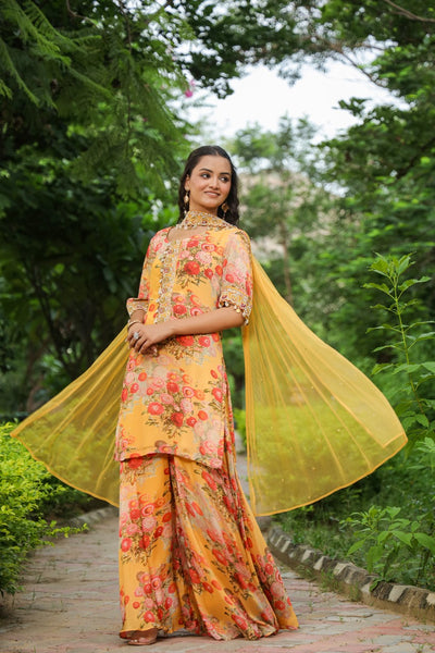 Yellow Muslin Crepe Coord Set