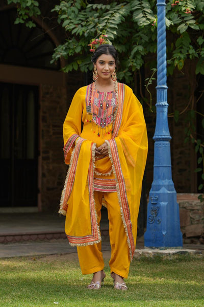 Yellow Crepe Straight Suit Set