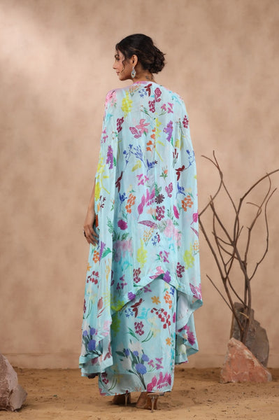 Blue Muslin Crepe Coord Set