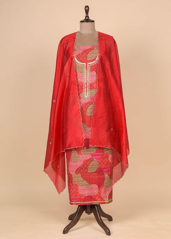 Red Muslin Cotton Dress Material