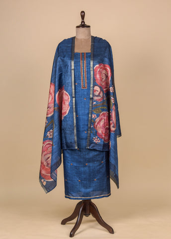 Blue Cotton Tussar Dress Material
