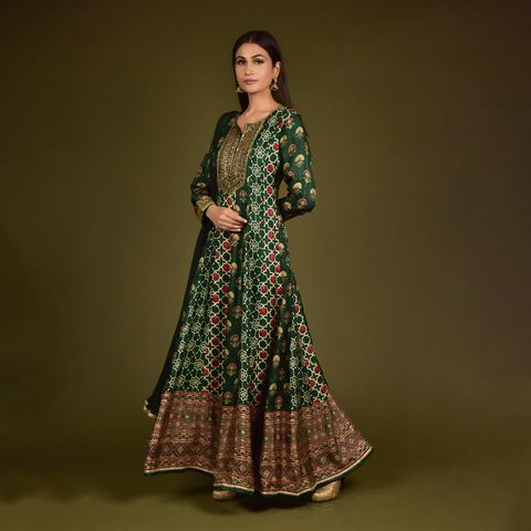 Green Silk Anarkali