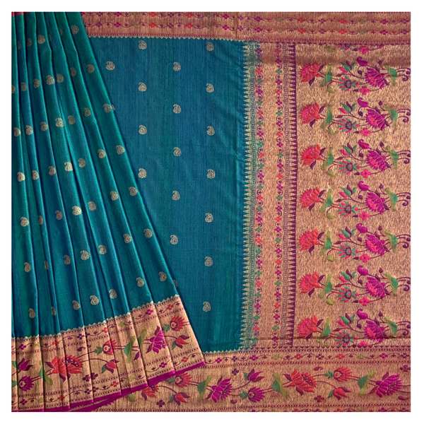 Blue	Dupion Silk Banarasi Saree