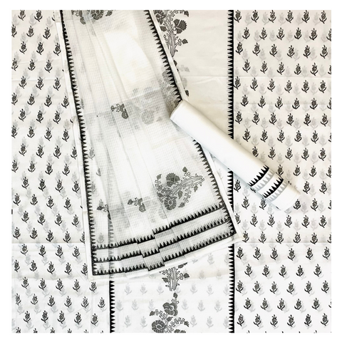 White Cotton Dress Materials Suit,