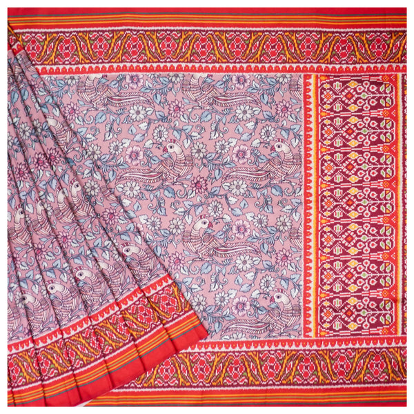Pink Art Crepe Printed Kalamkari Saree