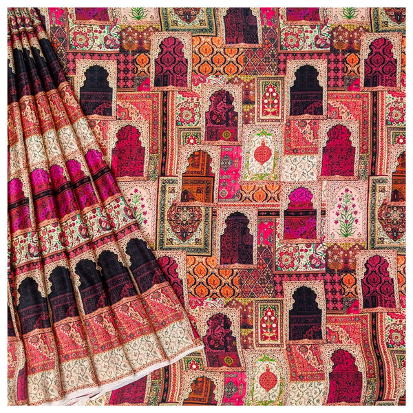 Multicolored Satin Printed Saree