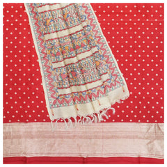 Red Tussar Silk Dress Material