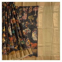 Black Tussar Kalamkari Saree